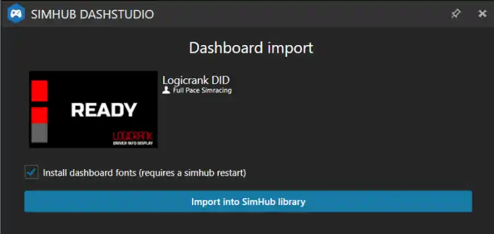 Import dashboard into SimHub