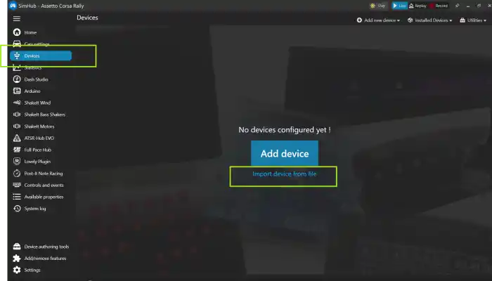Import device configuration